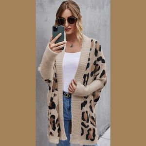 Miss Sparkling Khaki Leopard Print Cardigan. Color: Khaki. Size L
